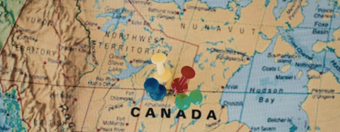 Map of Canada with location pins, representing geographical use of trademarks across Canada.