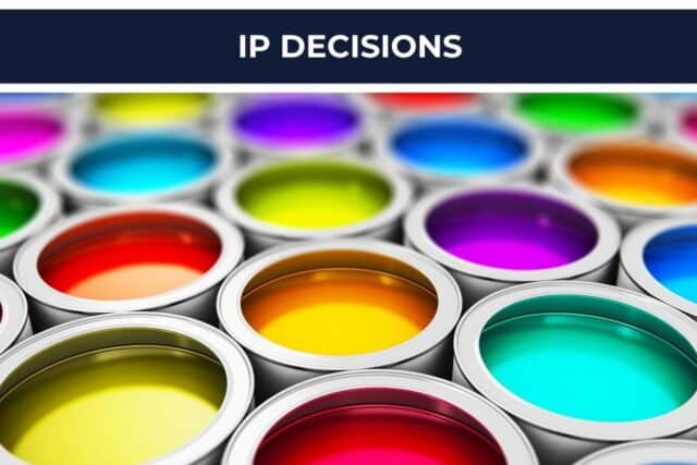 Open paint cans filled with bright colours under a navy banner reading IP DECISIONS