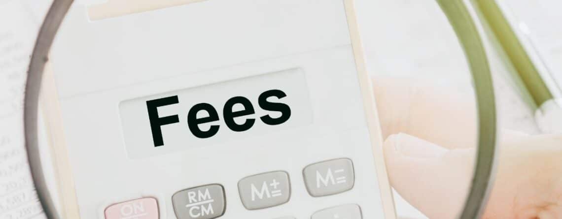 Header: IP Update; Image: a magnifying glass over a calculator. The word "FEES" is on the calculator screen