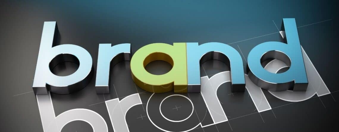 3D word “brand” with blueprint outline and “IP DECISIONS” banner, symbolizing trademark law and brand protection.